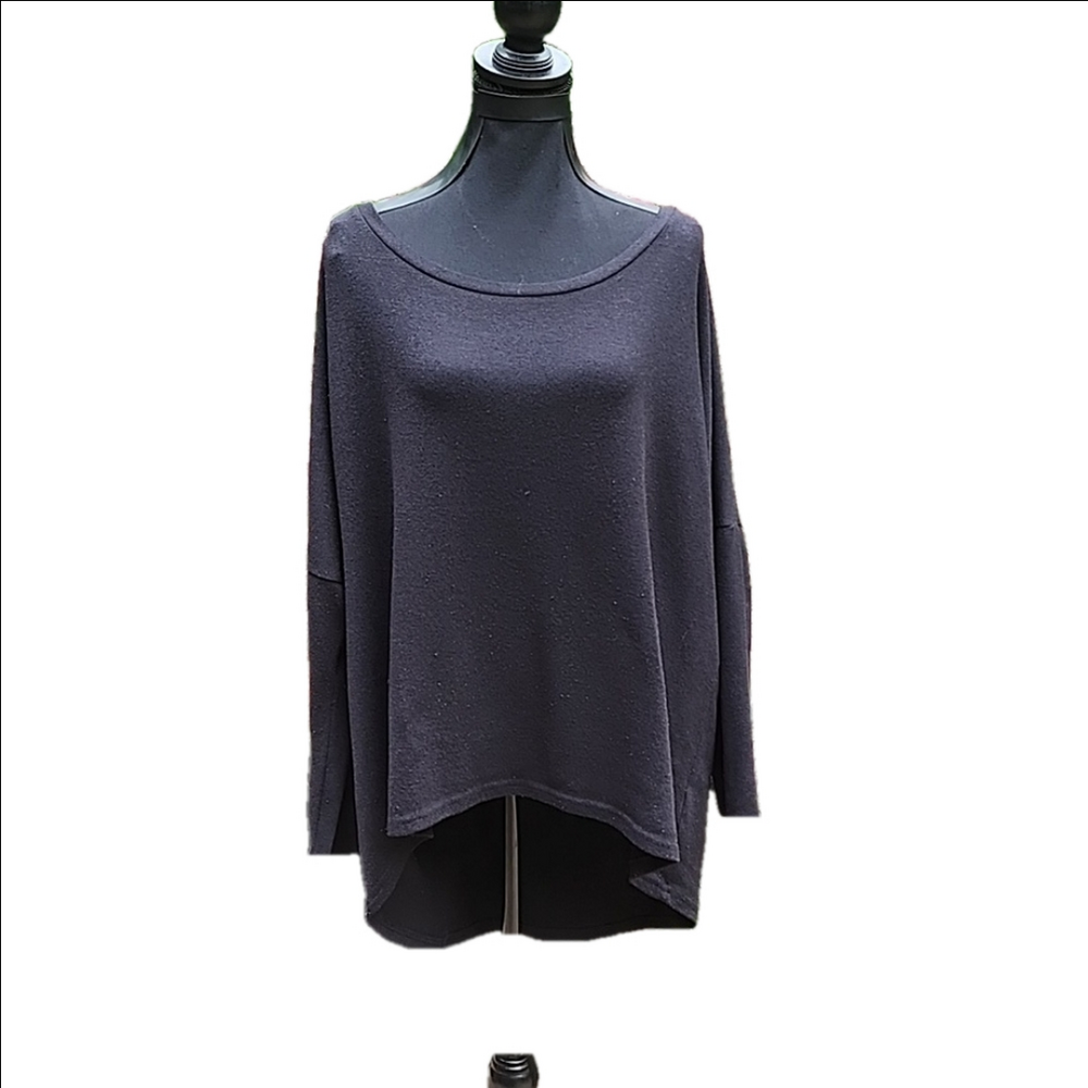 Uget Black Hi Low Hem Pullover Scoopneck Long Sleeve Knit Sweater XXL